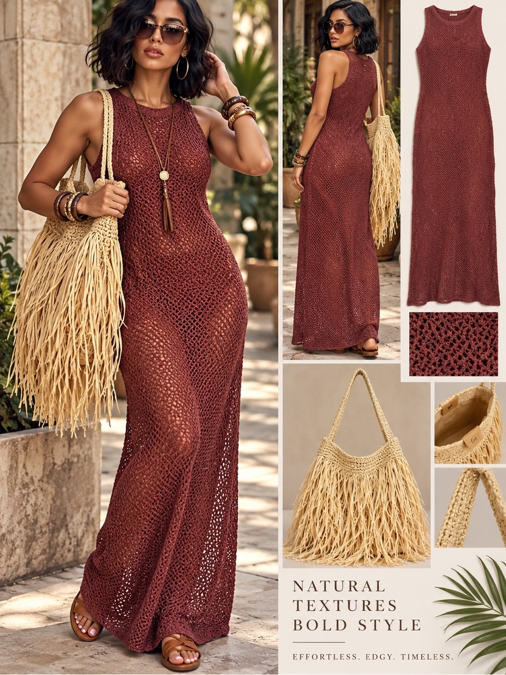 Sleeveless Crochet Maxi Dress in Rust